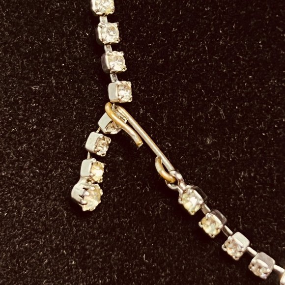 Vintage Silver Tone With Clear Rhinestones Choker Necklace 16" (3838) - Picture 5 of 7